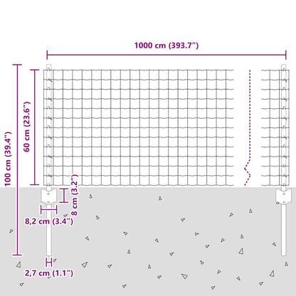 vidaXL Zaun mit Pfosten Grau 0,6 x 10 m Stahl und PVC