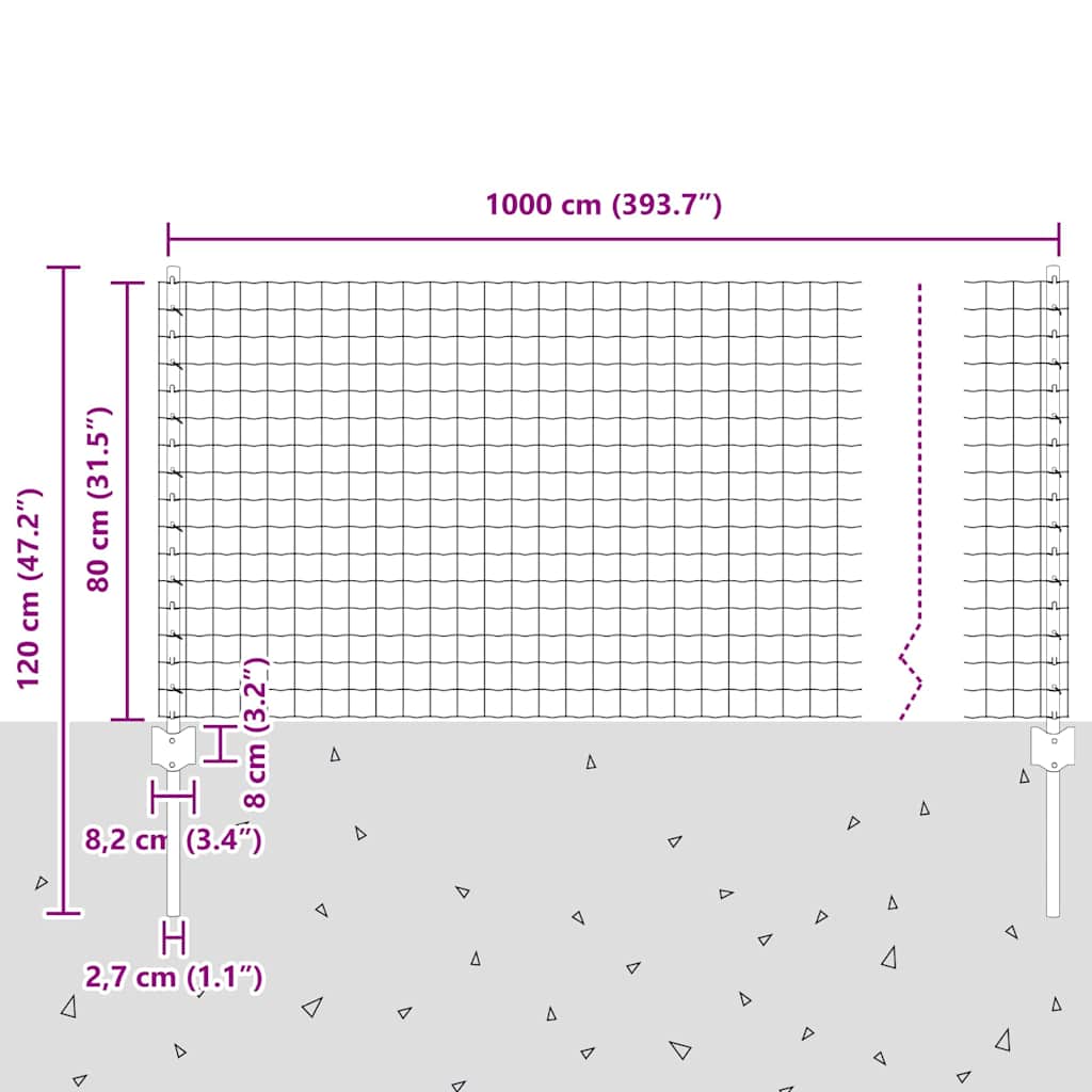 vidaXL Zaun mit Pfosten Grau 0,8 x 10 m Stahl und PVC