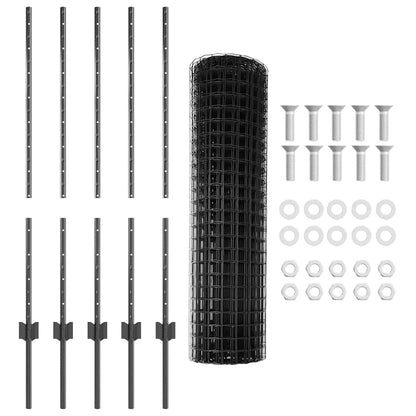 vidaXL Zaun mit Pfosten Grau 1 x 10 m Stahl und PVC