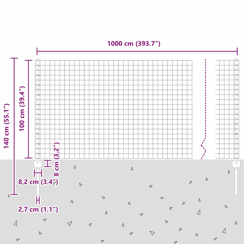 vidaXL Zaun mit Pfosten Grau 1 x 10 m Stahl und PVC