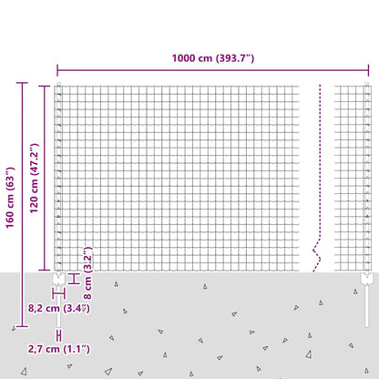 vidaXL Zaun mit Pfosten Grau 1,2 x 10 m Stahl und PVC