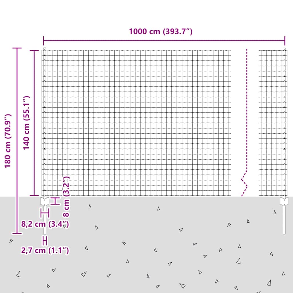 vidaXL Zaun mit Pfosten Grau 1,4 x 10 m Stahl und PVC