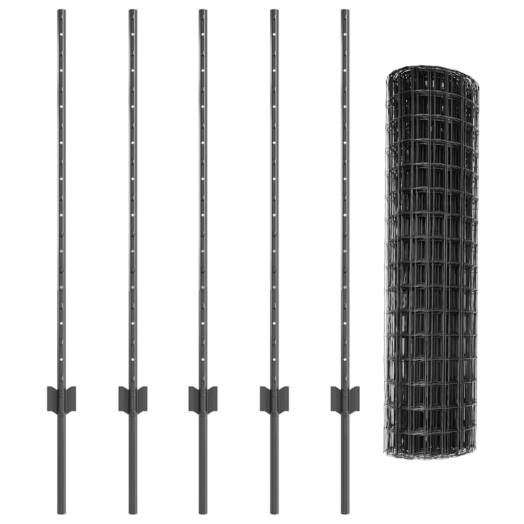 vidaXL Zaun mit Pfosten Grau 1 x 10 m Stahl und PVC