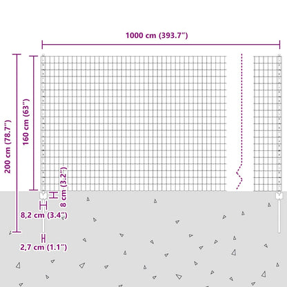 vidaXL Clôture avec poteaux Gris 1,6 x 10 m Acier et PVC
