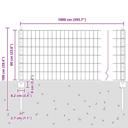 vidaXL Zaun mit Pfosten Grau 0,6 x 10 m Stahl und PVC