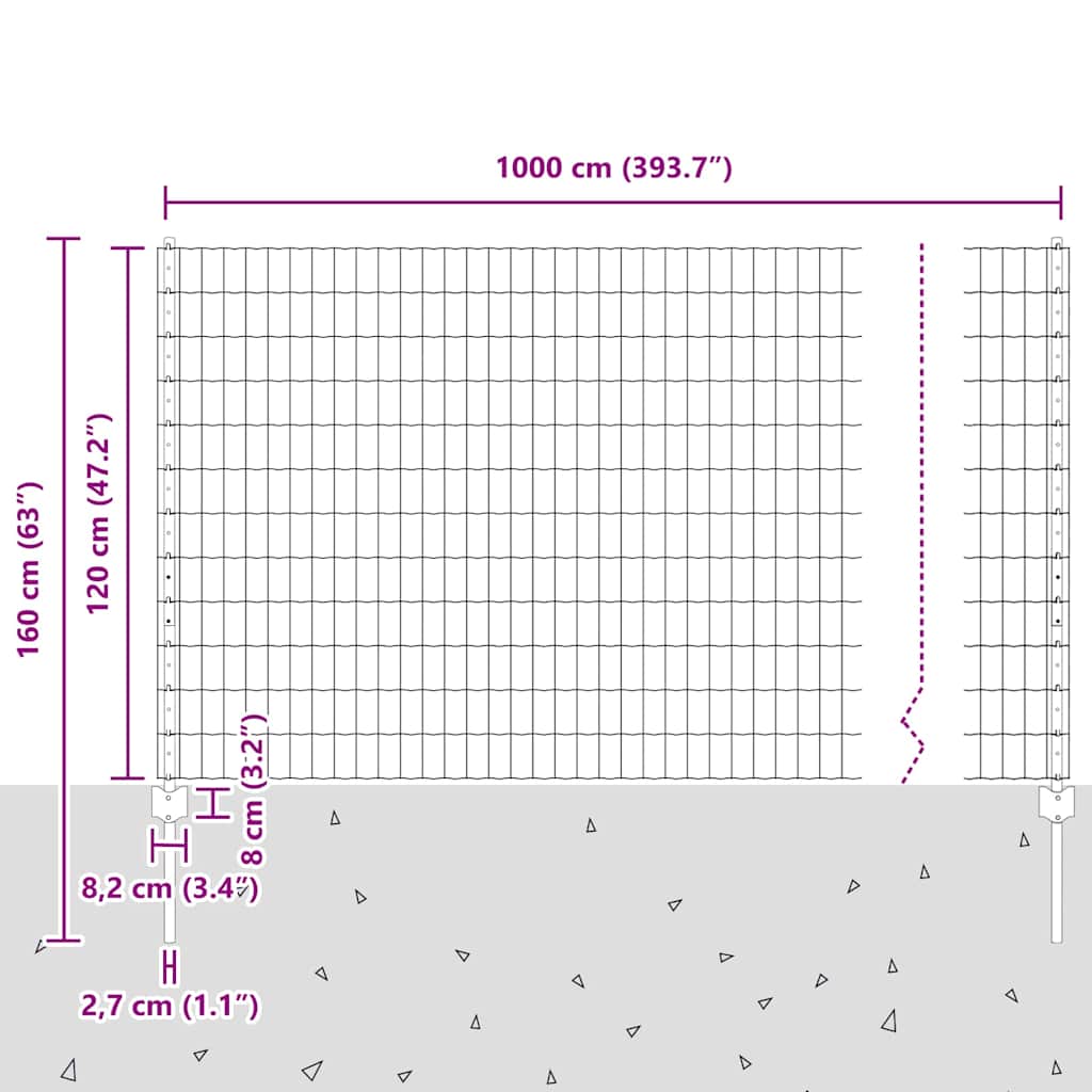 vidaXL Zaun mit Pfosten Grau 1,2 x 10 m Stahl und PVC