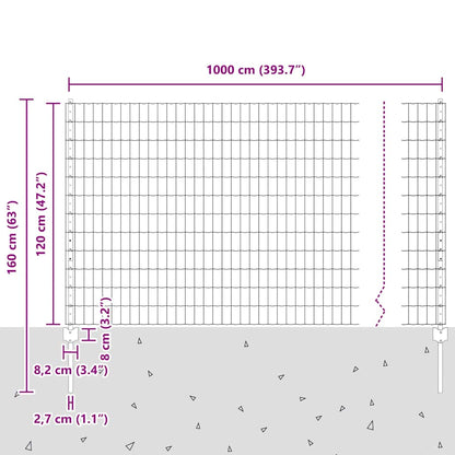 vidaXL Zaun mit Pfosten Grau 1,2 x 10 m Stahl und PVC