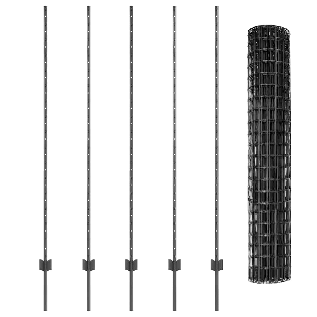 Zaun mit Pfosten Grau 1,5 x 10 m Stahl und PVC