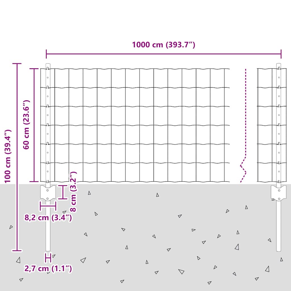 vidaXL Zaun mit Pfosten Grau 0,6 x 10 m Stahl und PVC