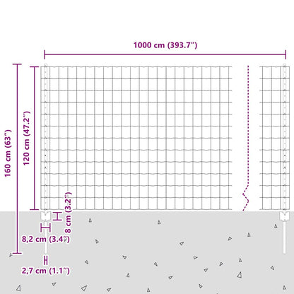 vidaXL Zaun mit Pfosten Grau 1,2 x 10 m Stahl und PVC