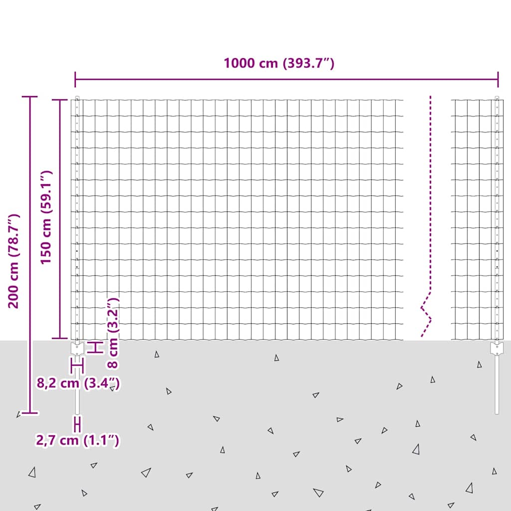 vidaXL Zaun mit Pfosten Grau 1,5 x 10 m Stahl und PVC