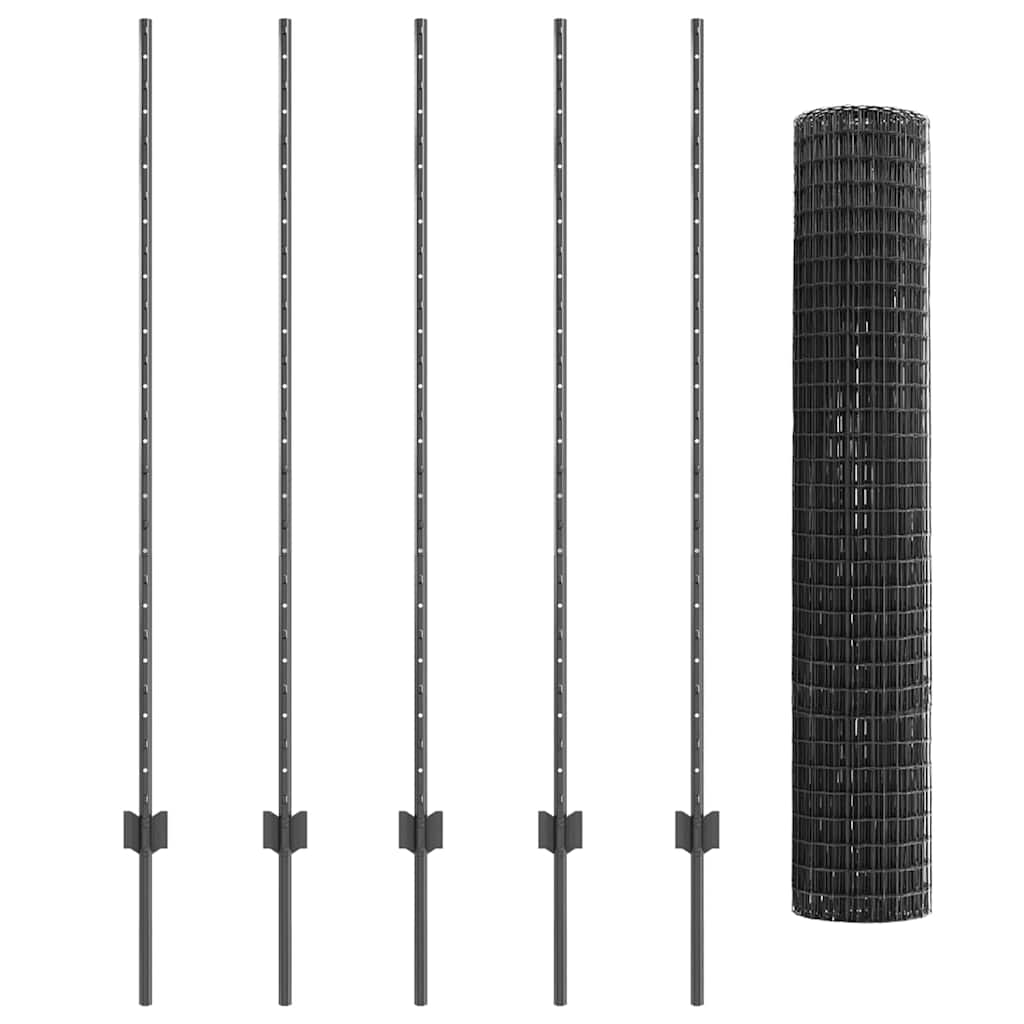 vidaXL Clôture avec poteaux Gris 1,4 x 10 m Acier et PVC