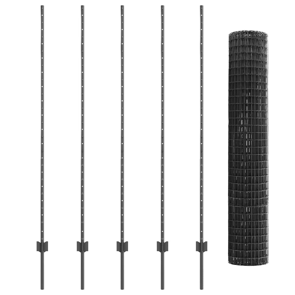 vidaXL Zaun mit Pfosten Grau 1,6 x 10 m Stahl und PVC