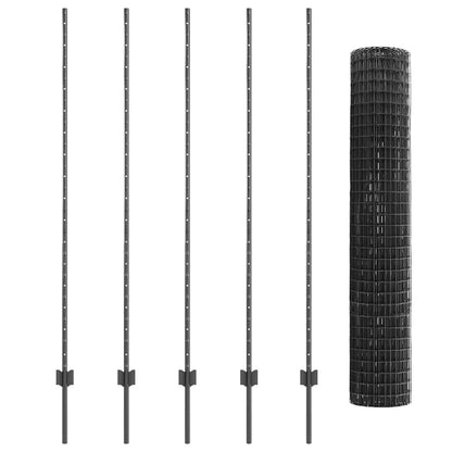 vidaXL Zaun mit Pfosten Grau 1,6 x 10 m Stahl und PVC