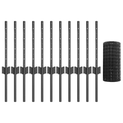 vidaXL Zaun mit Pfosten Grau 0,4 x 25 m Stahl und PVC