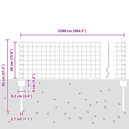 vidaXL Zaun mit Pfosten Grau 0,4 x 25 m Stahl und PVC