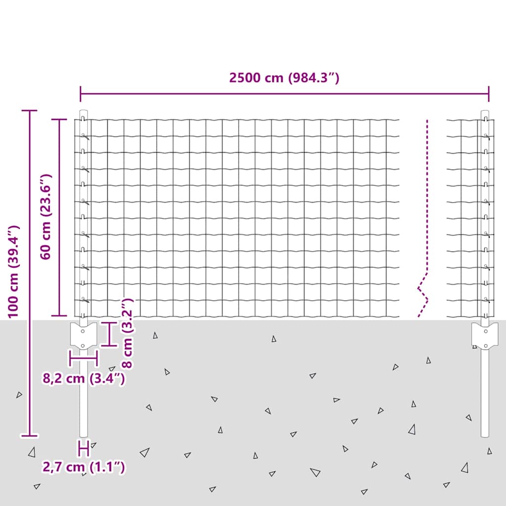 vidaXL Zaun mit Pfosten Grau 0,6 x 25 m Stahl und PVC
