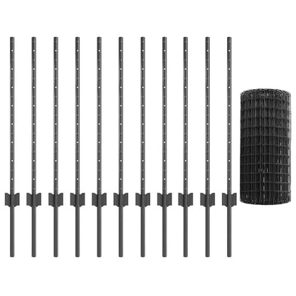 vidaXL Zaun mit Pfosten Grau 0,8 x 25 m Stahl und PVC