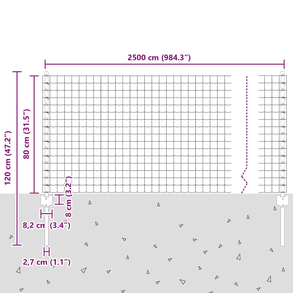 vidaXL Zaun mit Pfosten Grau 0,8 x 25 m Stahl und PVC