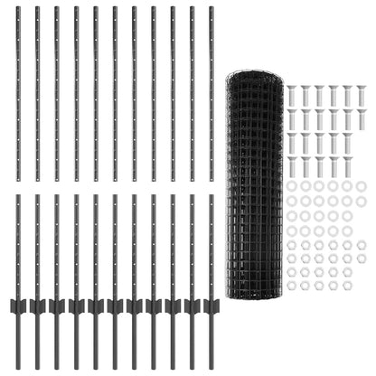 Zaun mit Pfosten Grau 1,2 x 25 m Stahl und PVC