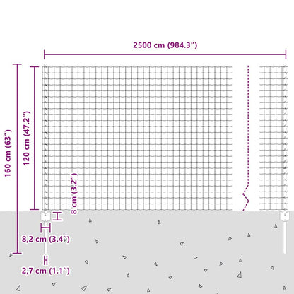 vidaXL Zaun mit Pfosten Grau 1,2 x 25 m Stahl und PVC