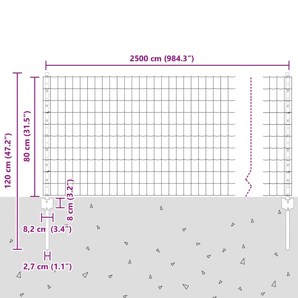vidaXL Clôture avec poteaux gris 0,8 x 25 m acier et PVC