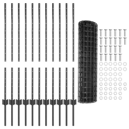 Zaun mit Pfosten Grau 1 x 25 m Stahl und PVC