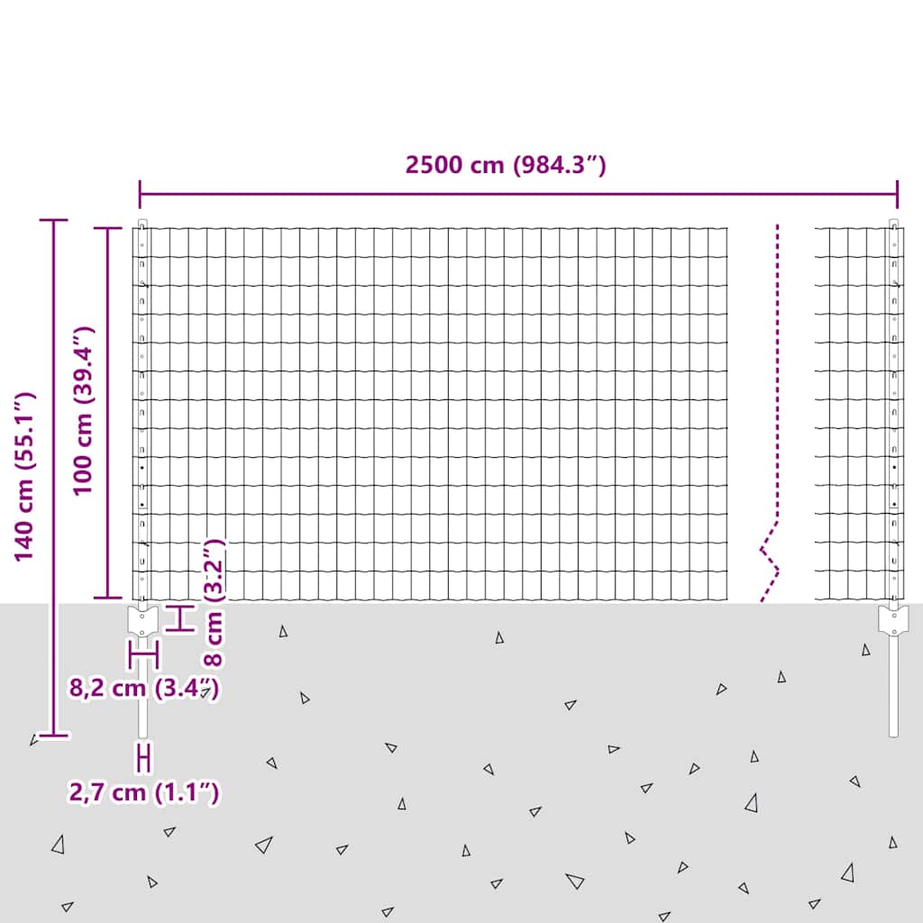 vidaXL Zaun mit Pfosten Grau 1 x 25 m Stahl und PVC