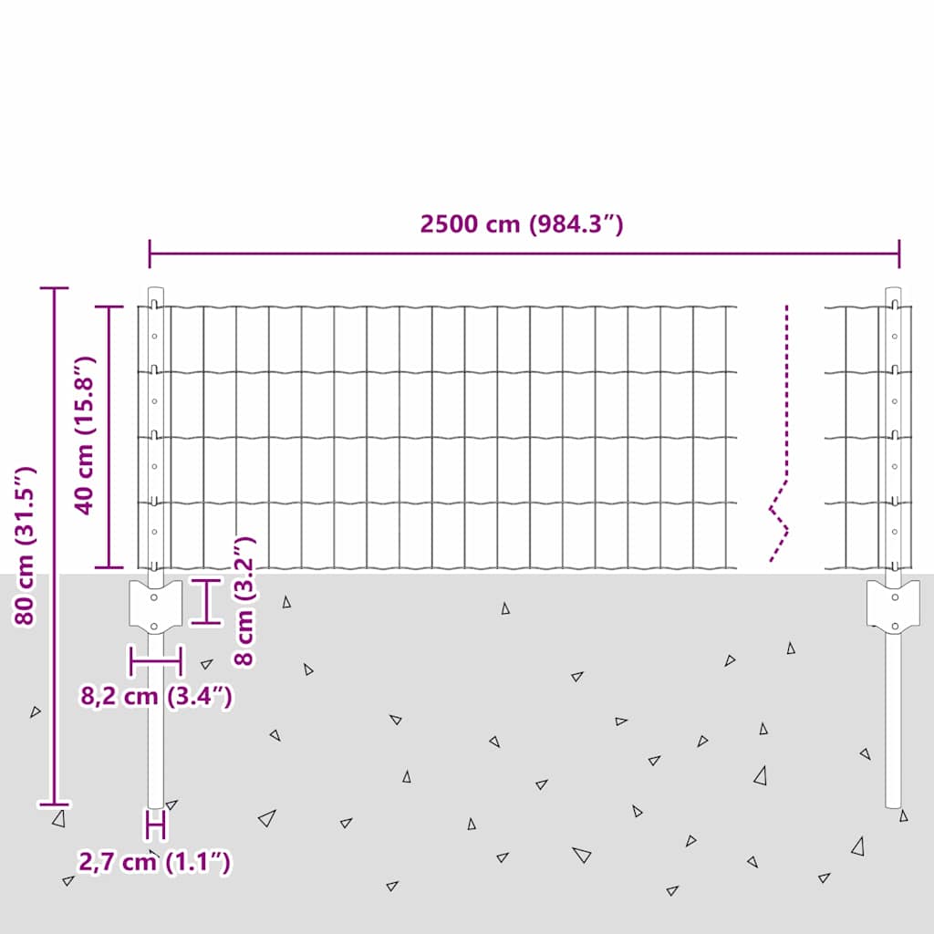 vidaXL Zaun mit Pfosten Grau 0,4 x 25 m Stahl und PVC