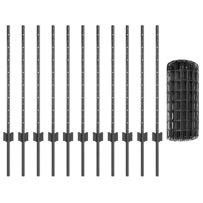 vidaXL Zaun mit Pfosten Grau 0,8 x 25 m Stahl und PVC