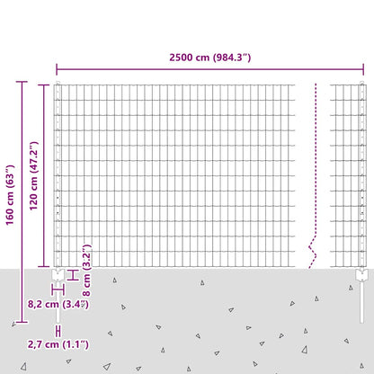 vidaXL Zaun mit Pfosten Grau 1,2 x 25 m Stahl und PVC