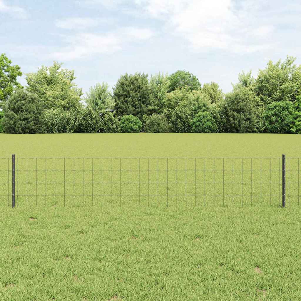 vidaXL Zaun mit Pfosten Grau 0,4 x 25 m Stahl und PVC