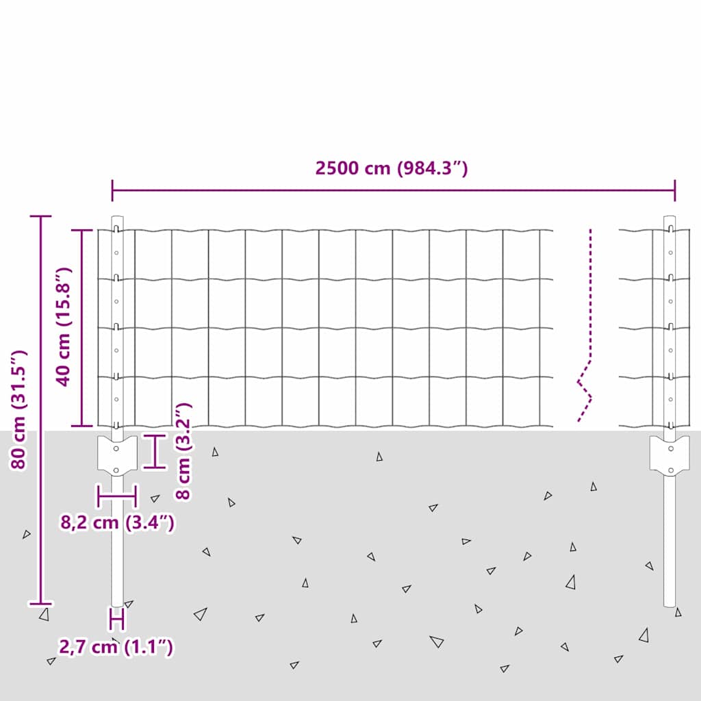 vidaXL Zaun mit Pfosten Grau 0,4 x 25 m Stahl und PVC