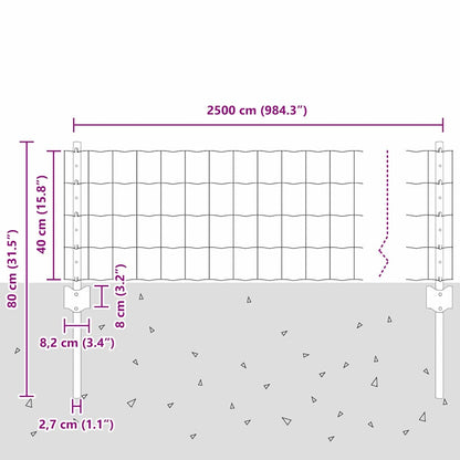 vidaXL Zaun mit Pfosten Grau 0,4 x 25 m Stahl und PVC