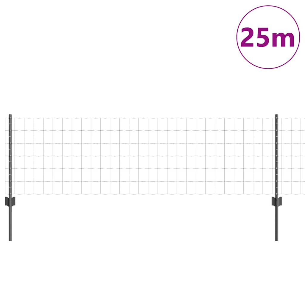 vidaXL Zaun mit Pfosten Grau 0,6 x 25 m Stahl und PVC