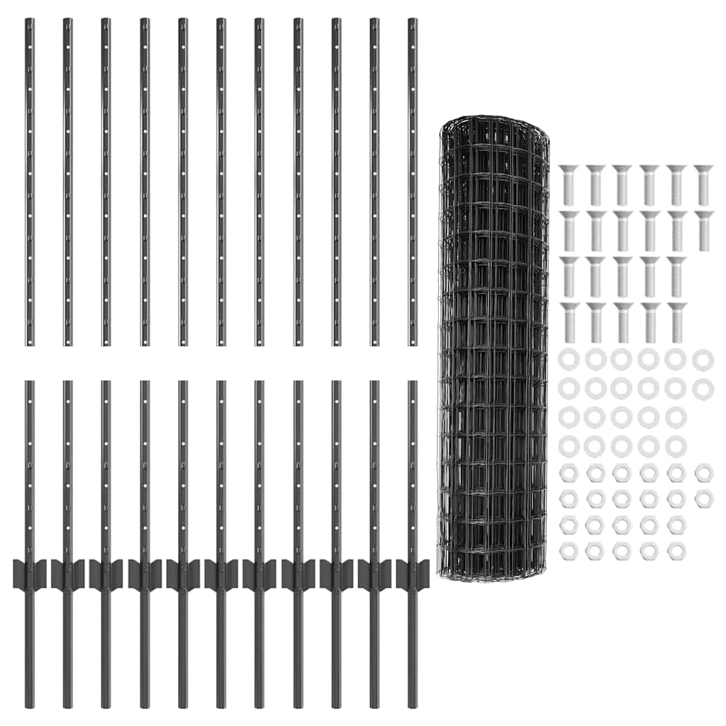 vidaXL Clôture avec poteaux gris 1 x 25 m acier et PVC