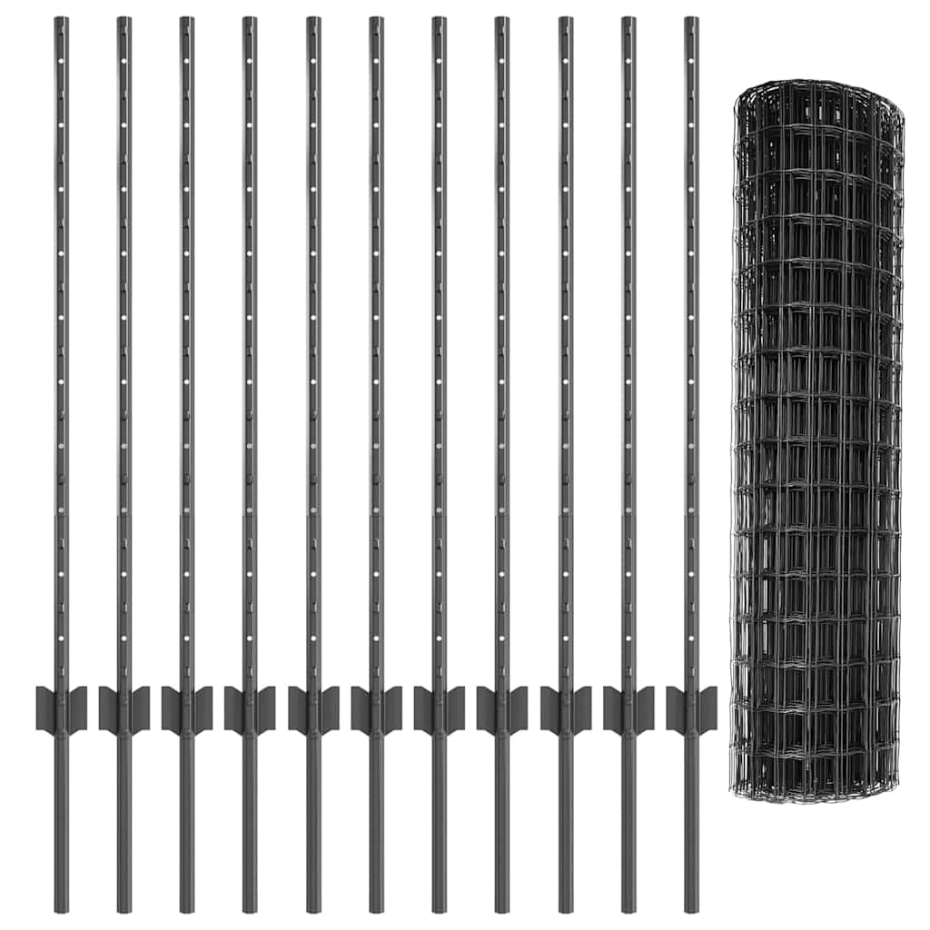 vidaXL Clôture avec poteaux gris 1 x 25 m acier et PVC