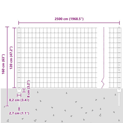 vidaXL Clôture avec poteaux Gris 1,2 x 25 m Acier et PVC