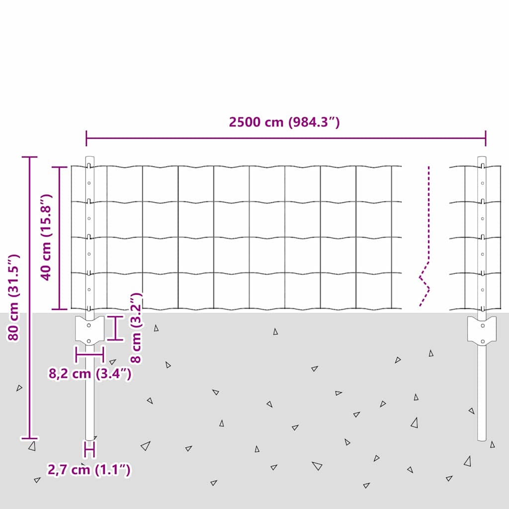 vidaXL Zaun mit Pfosten Grau 0,4 x 25 m Stahl und PVC