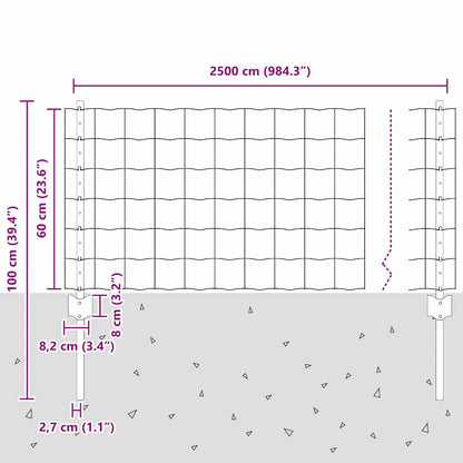 vidaXL Clôture avec poteaux gris 0,6 x 25 m acier et PVC
