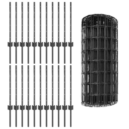 vidaXL Zaun mit Pfosten Grau 0,6 x 50 m Stahl und PVC