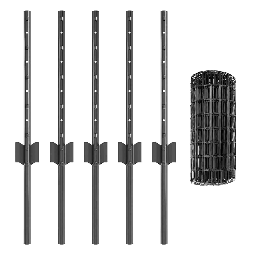 vidaXL Clôture avec poteaux gris 0,4 x 10 m Acier et PVC