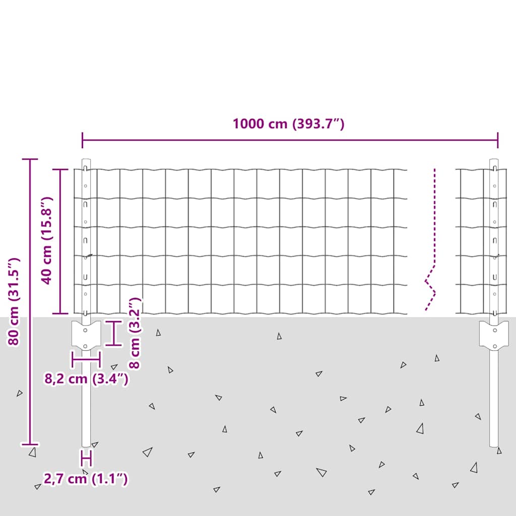 vidaXL Clôture avec poteaux gris 0,4 x 10 m Acier et PVC