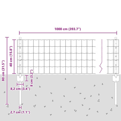 vidaXL Clôture avec poteaux gris 0,4 x 10 m Acier et PVC