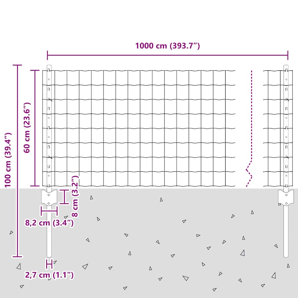 vidaXL Zaun mit Pfosten Grau 0,6 x 10 m Stahl und PVC