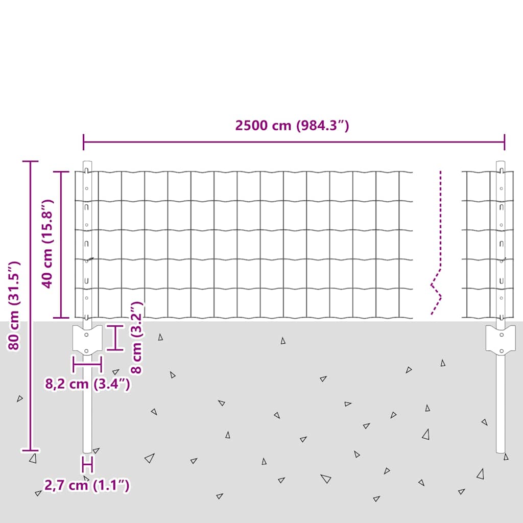 vidaXL Zaun mit Pfosten Grau 0,4 x 25 m Stahl und PVC