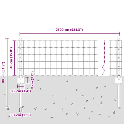 vidaXL Zaun mit Pfosten Grau 0,4 x 25 m Stahl und PVC
