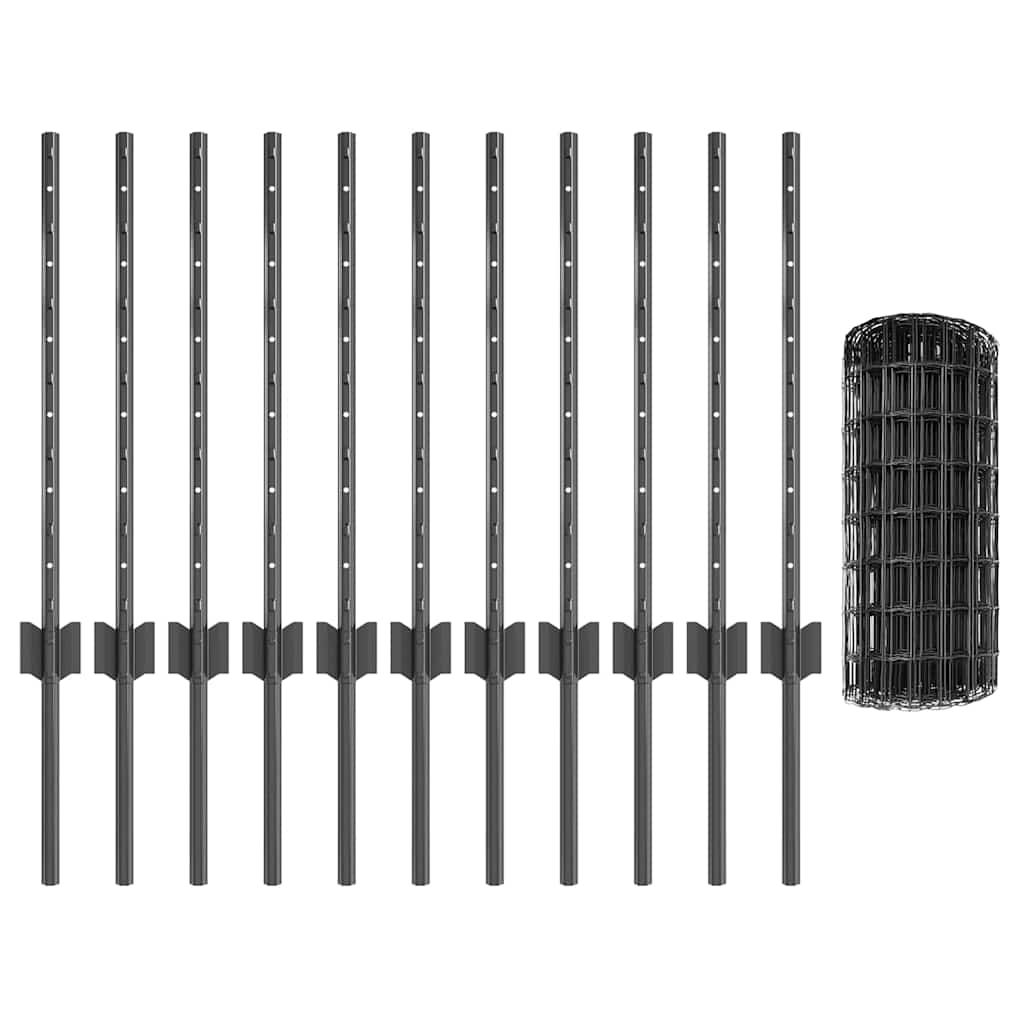 vidaXL Zaun mit Pfosten Grau 0,6 x 25 m Stahl und PVC