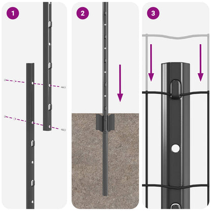 Zaun mit Pfosten Grau 1 x 25 m Stahl