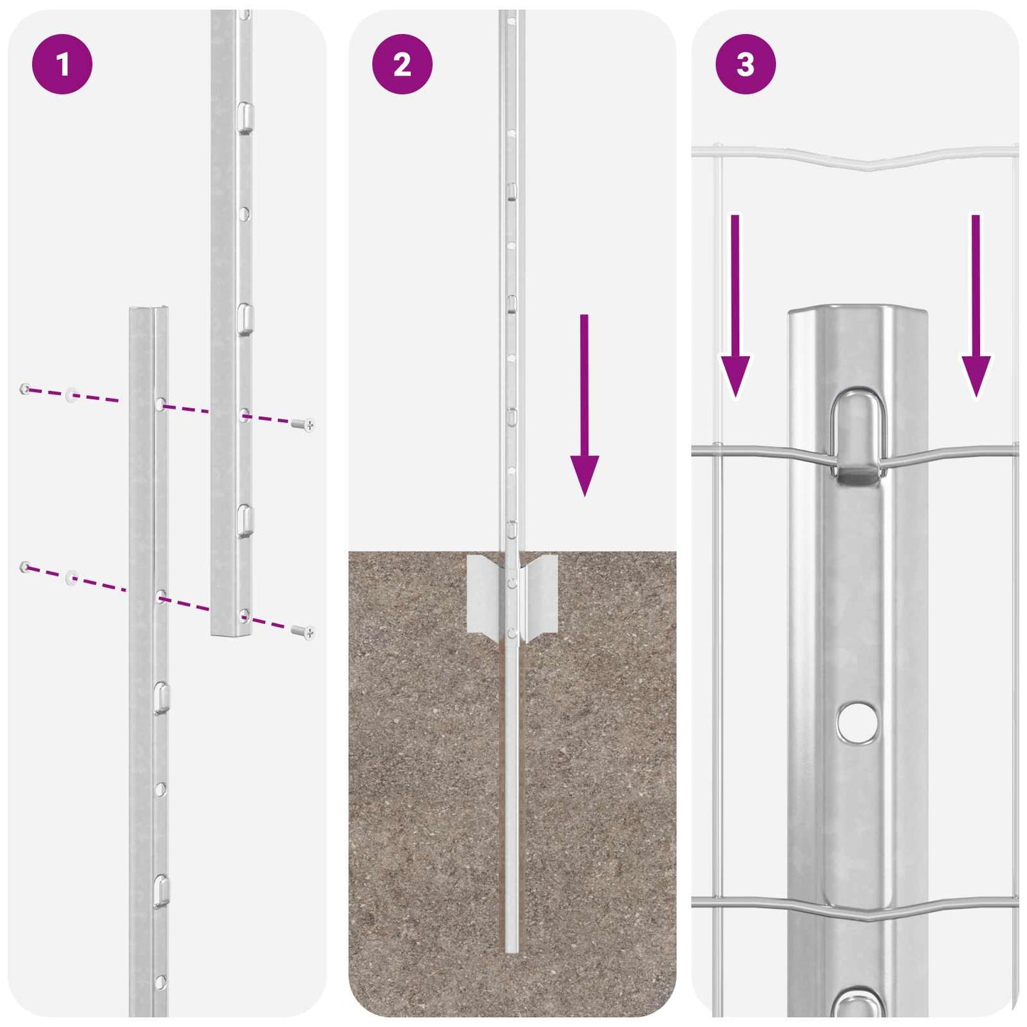 Zaun mit Pfosten Silber 1 x 10 m Stahl